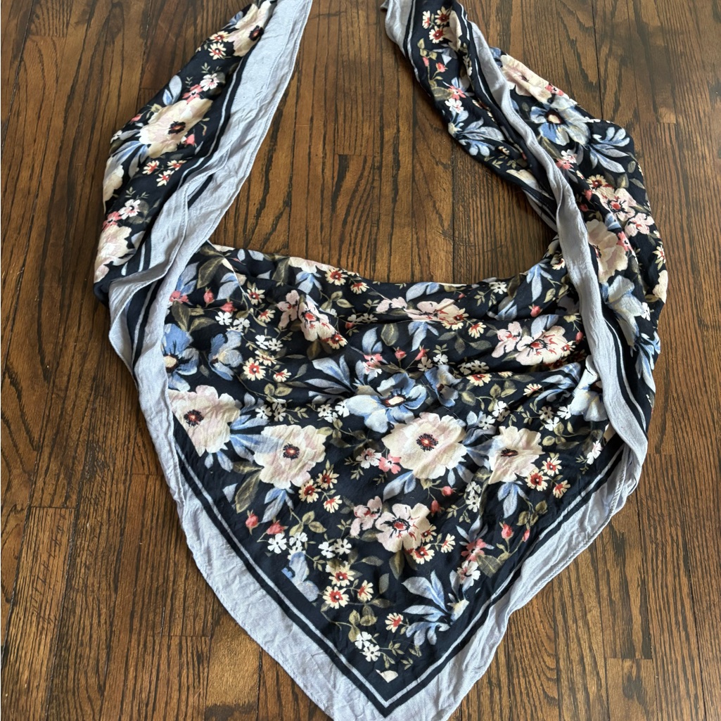 Floral Patterned Scarf With Gray Border